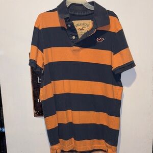Hollister Black and Orange Striped Polo